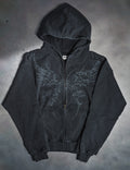 MONARCH hoodie zip noir à plat — tissu coton lourd, zip métal laiton finition gun metal, NOXCULT streetwear